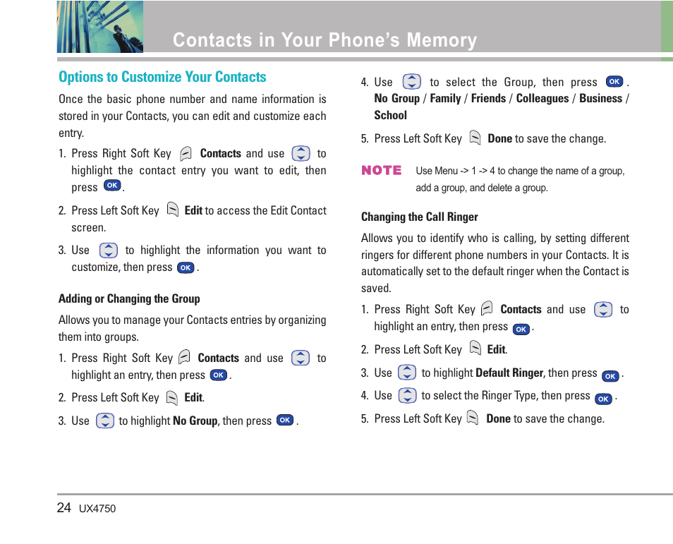 Options to customize your contacts | LG LGUX4750 User Manual | Page 24 / 92