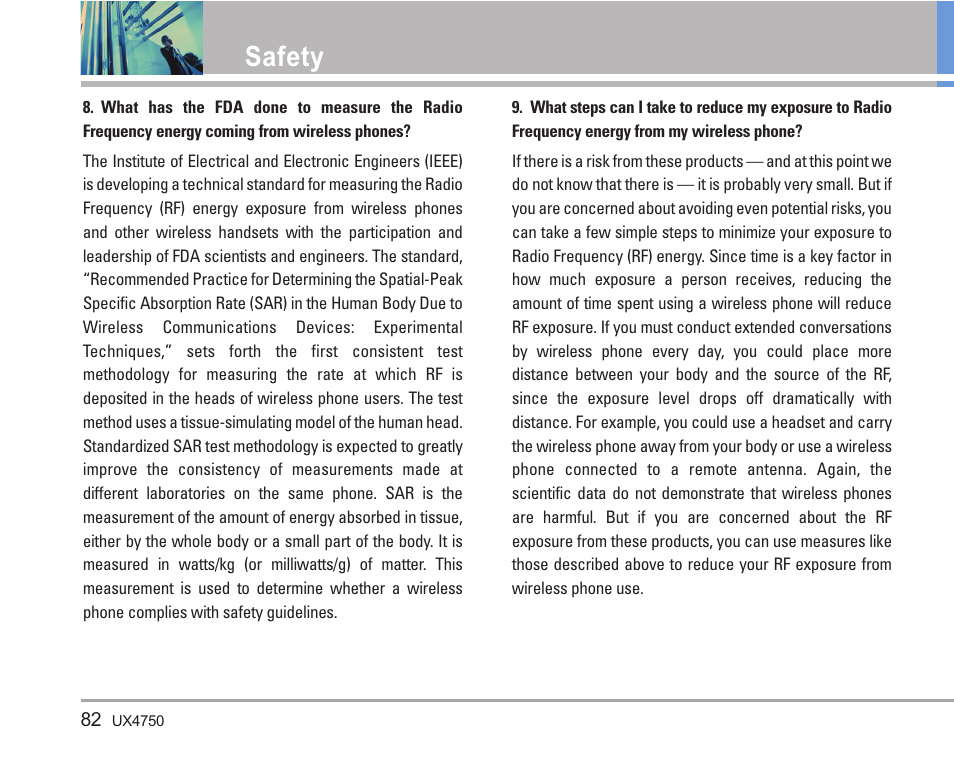 Safety | LG LGUX4750 User Manual | Page 82 / 92