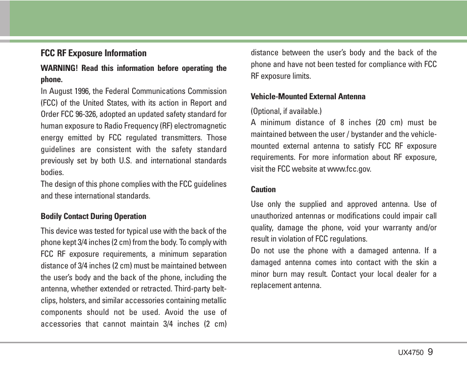 LG LGUX4750 User Manual | Page 9 / 92