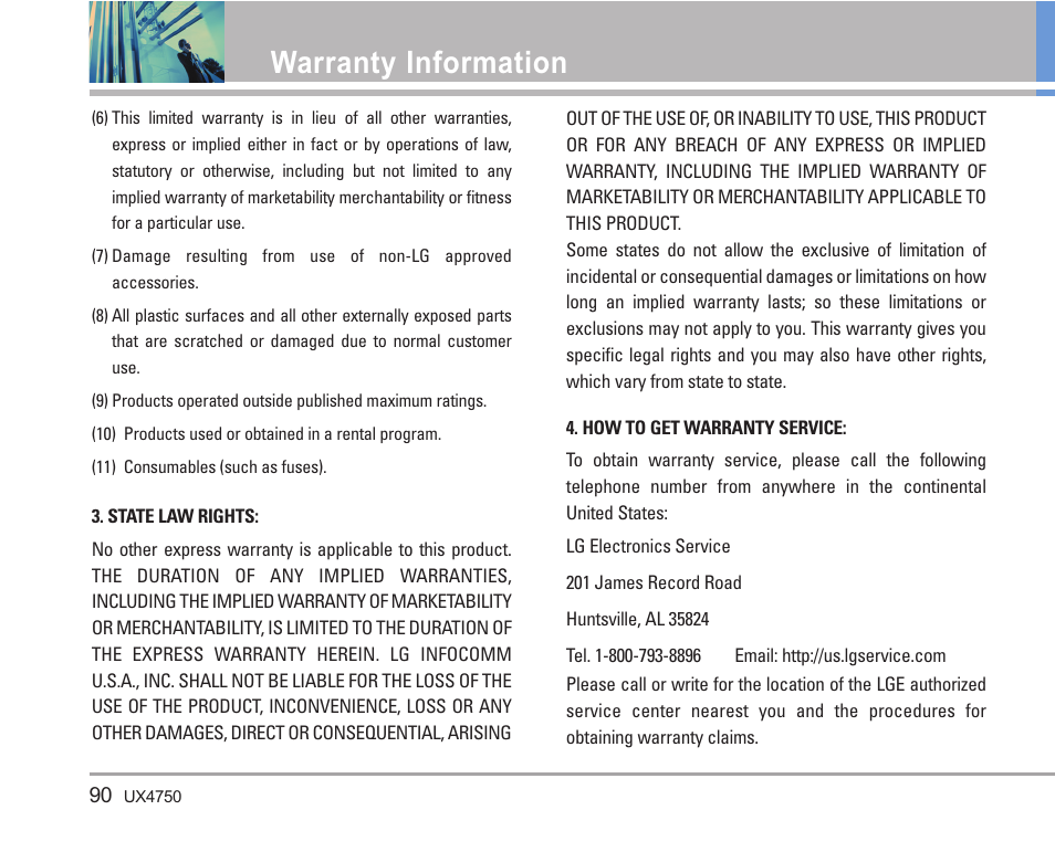 Warranty information | LG LGUX4750 User Manual | Page 90 / 92