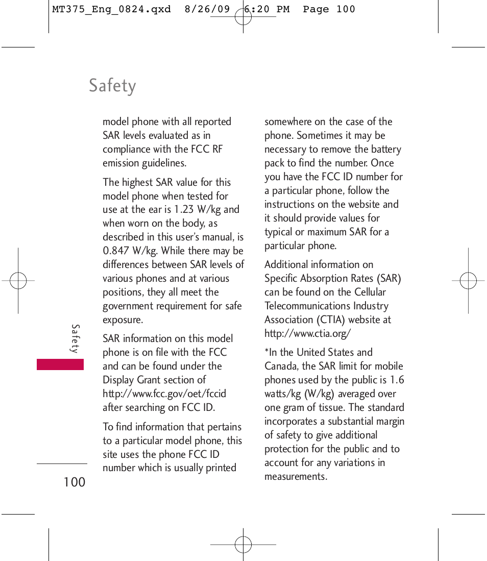 Safety | LG MT375 User Manual | Page 100 / 111