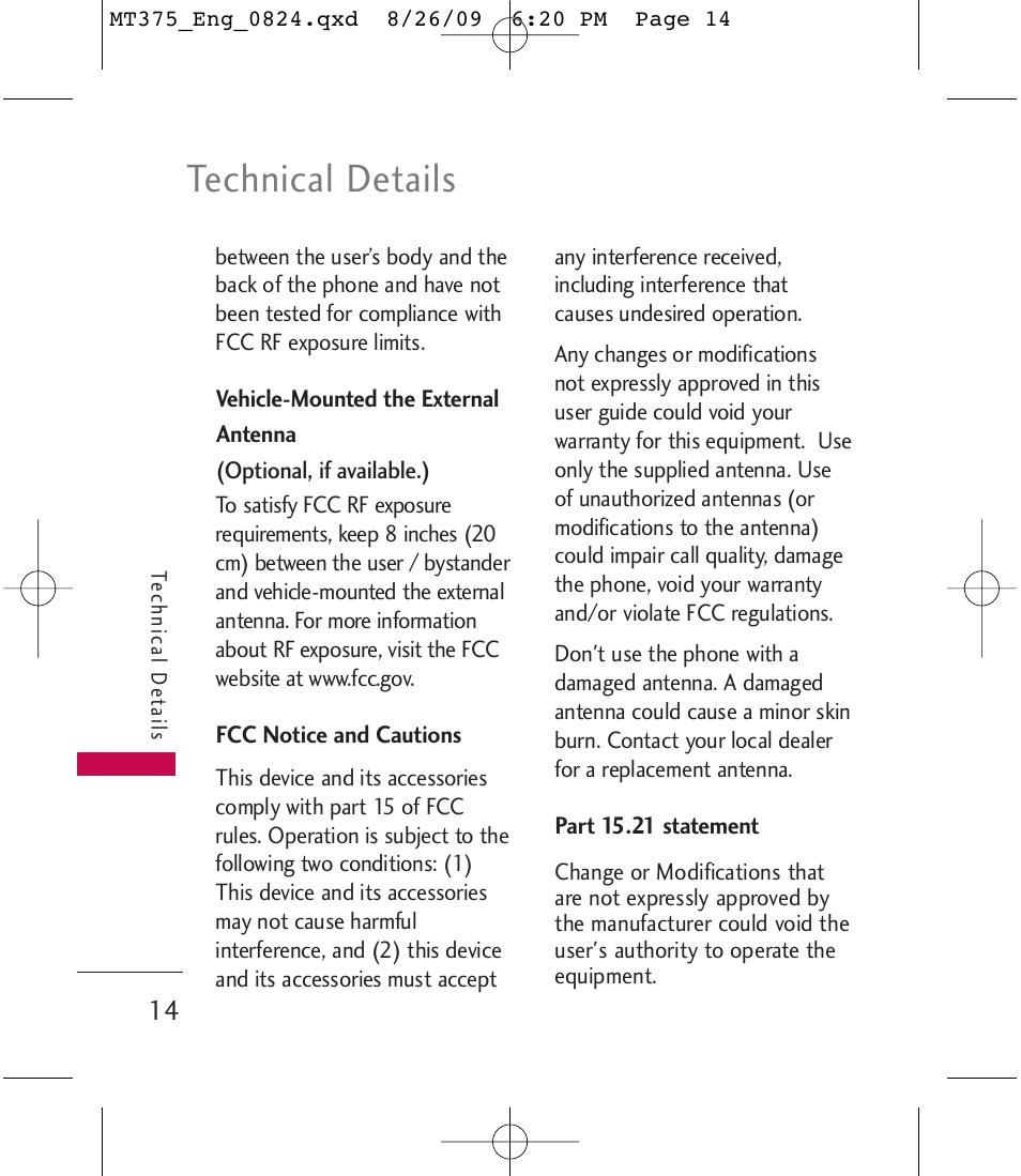 Technical details | LG MT375 User Manual | Page 14 / 111