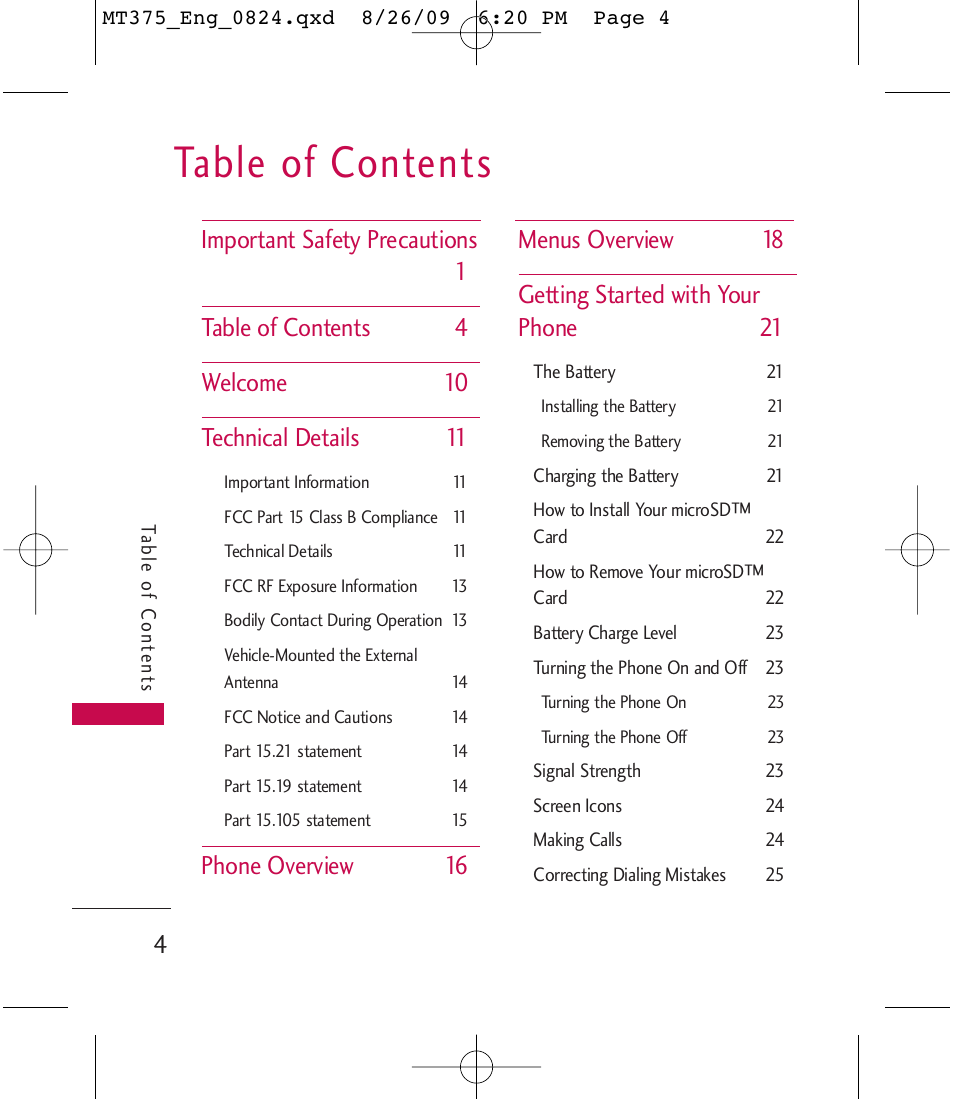 LG MT375 User Manual | Page 4 / 111