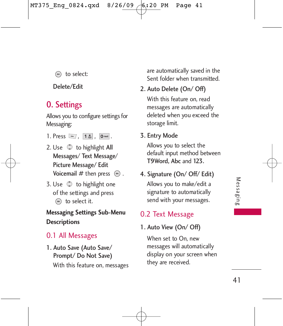 Settings | LG MT375 User Manual | Page 41 / 111