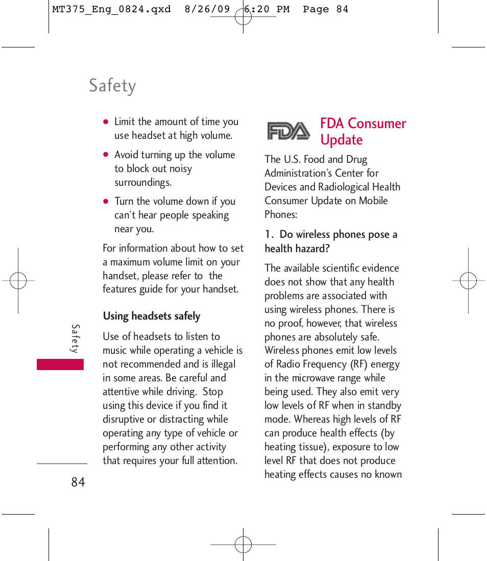 Safety, Fda consumer update | LG MT375 User Manual | Page 84 / 111