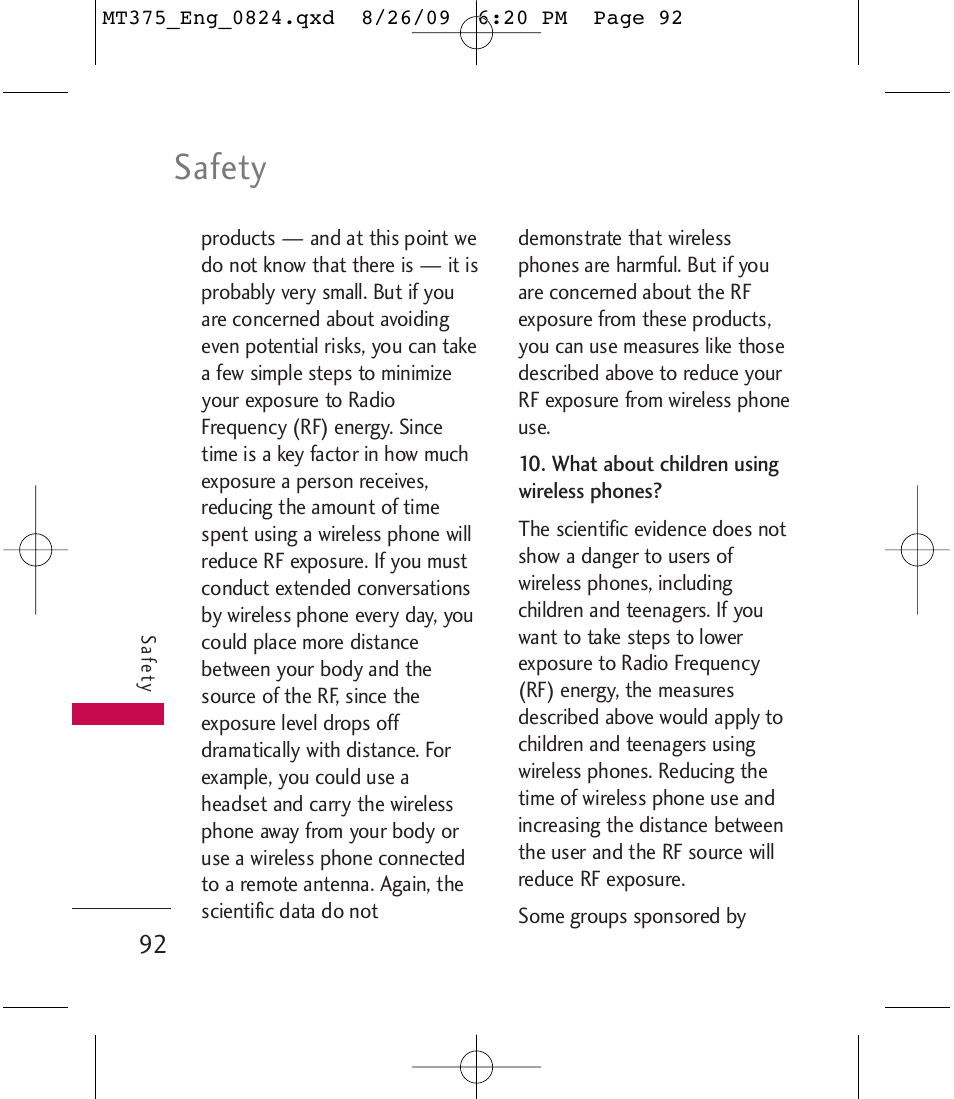 Safety | LG MT375 User Manual | Page 92 / 111