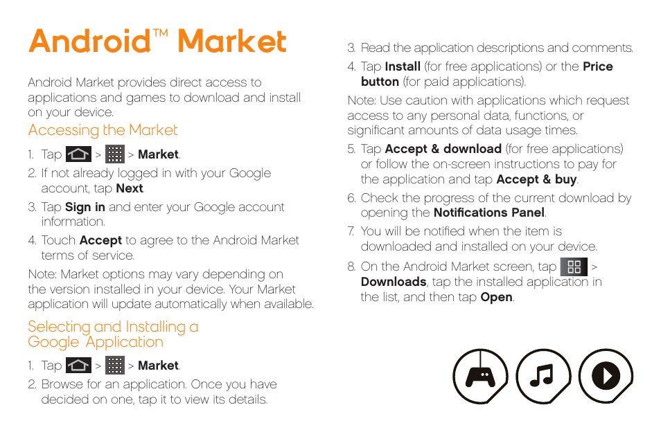 Android ™ market | LG LG855 User Manual | Page 17 / 32