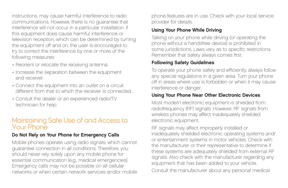 Maintaining safe use of and access to your phone | LG LG855 User Manual | Page 24 / 32