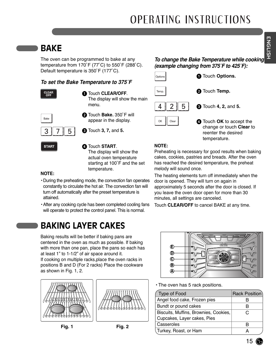 Bake, Baking layer cakes | LG LSWS305ST User Manual | Page 15 / 80