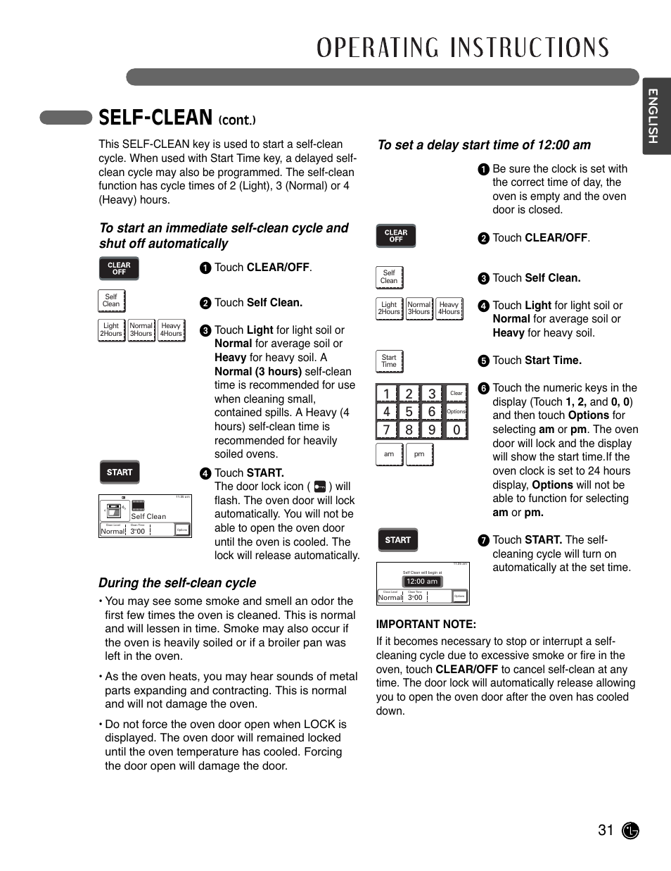 Self-clean, English, Cont.) | LG LSWS305ST User Manual | Page 31 / 80