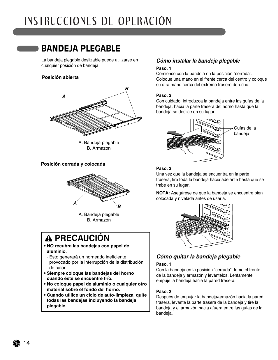 Bandeja plegable, Precaución | LG LSWS305ST User Manual | Page 54 / 80