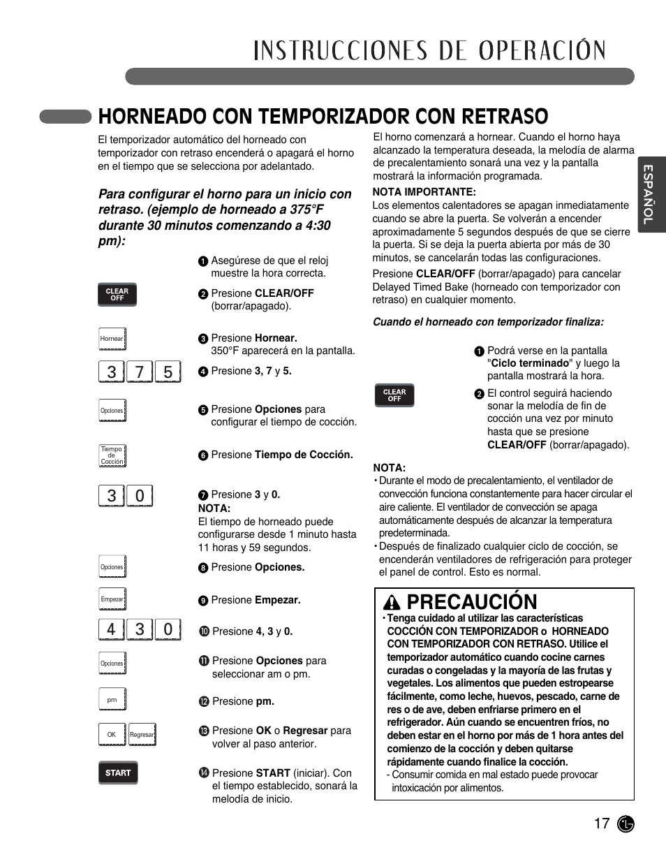 Horneado con temporizador con retraso, Precaución | LG LSWS305ST User Manual | Page 57 / 80