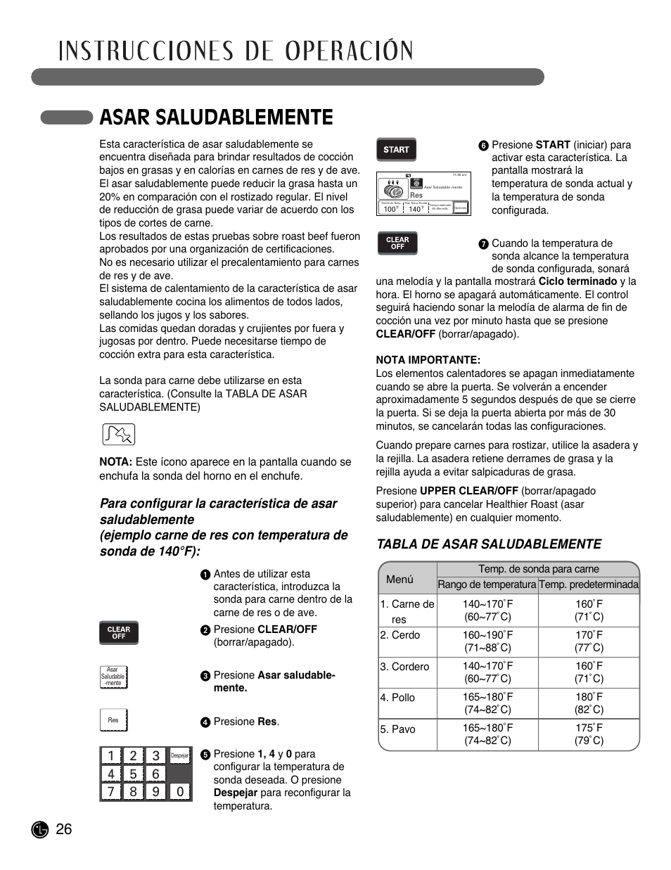 Asar saludablemente, Tabla de asar saludablemente | LG LSWS305ST User Manual | Page 66 / 80