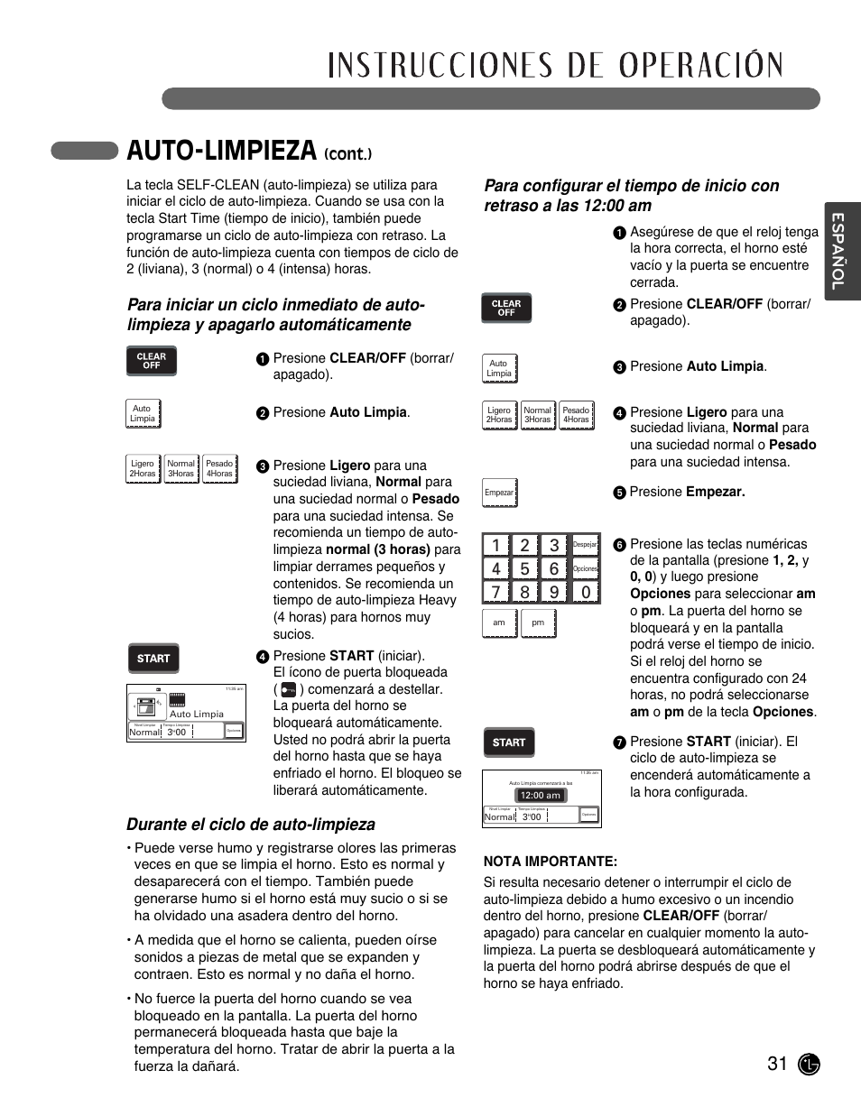 Auto-limpieza, Español, Cont.) | LG LSWS305ST User Manual | Page 71 / 80