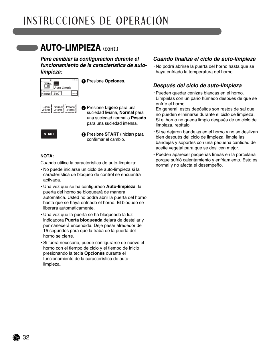 Auto-limpieza, Cuando finaliza el ciclo de auto-limpieza, Después del ciclo de auto-limpieza | Cont.) | LG LSWS305ST User Manual | Page 72 / 80