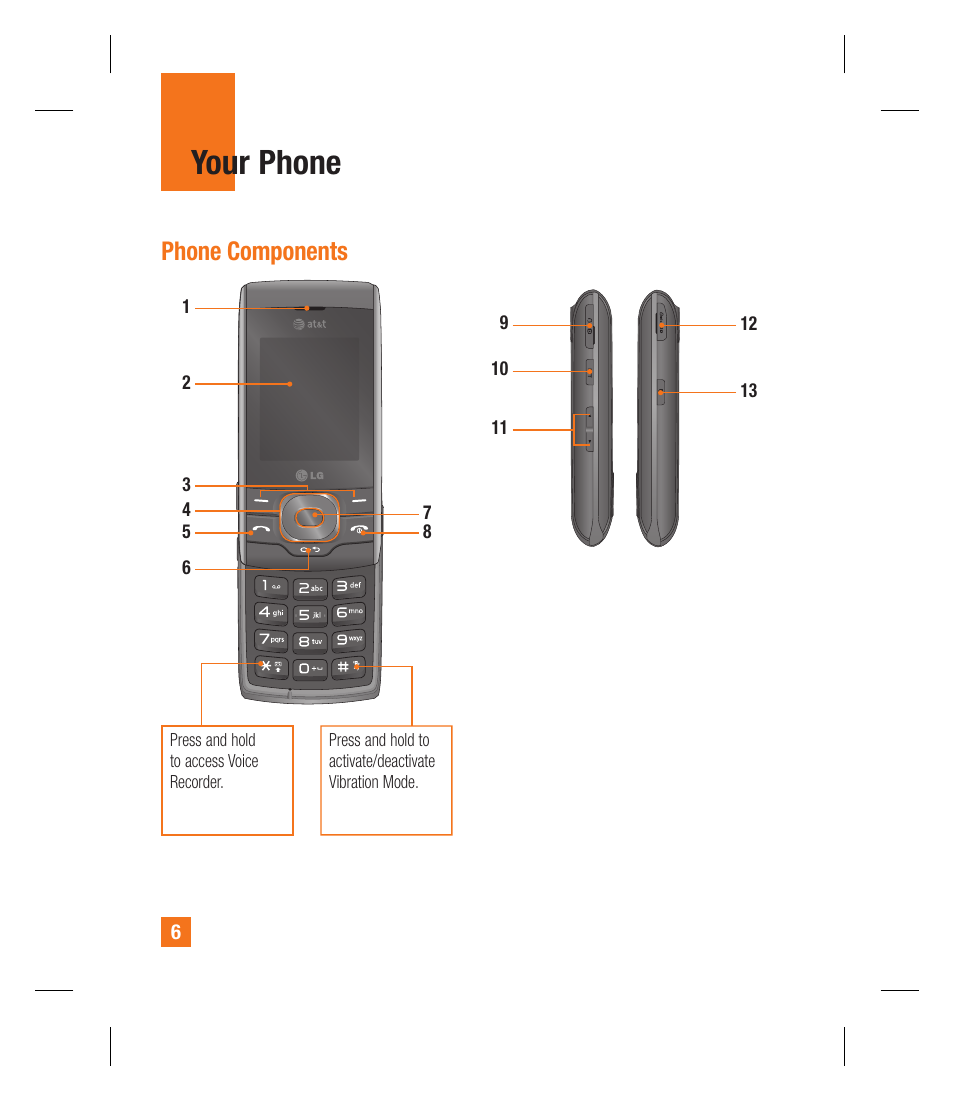 Your phone, Phone components | LG GU292 User Manual | Page 10 / 242