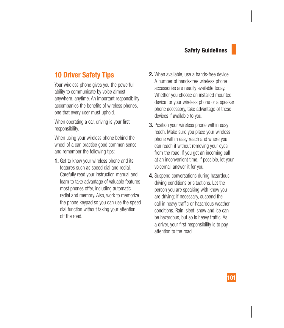 10 driver safety tips | LG GU292 User Manual | Page 105 / 242