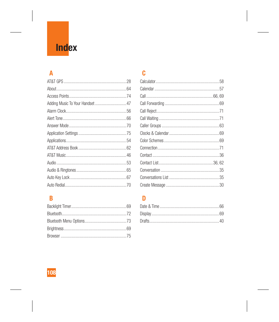 Index | LG GU292 User Manual | Page 112 / 242