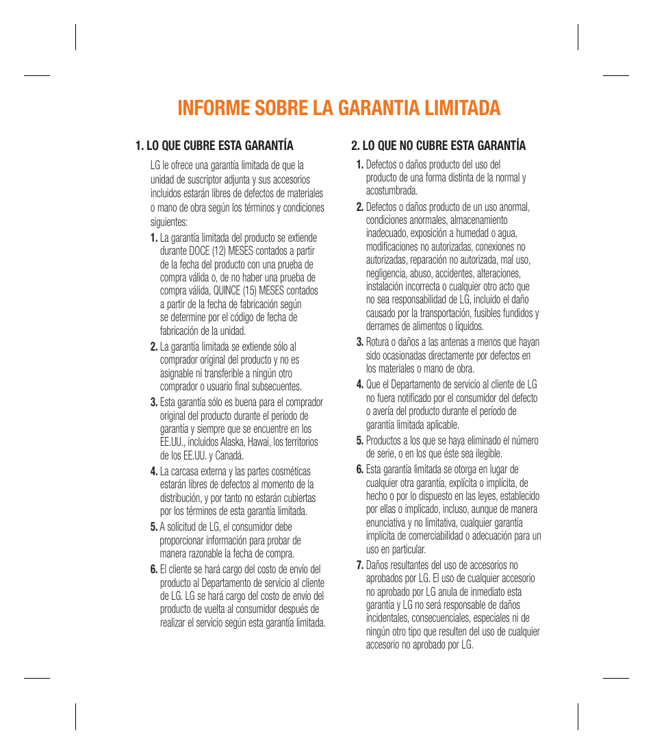 Informe sobre la garantia limitada | LG GU292 User Manual | Page 117 / 242