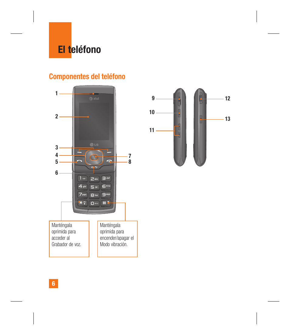 El teléfono, Componentes del teléfono | LG GU292 User Manual | Page 124 / 242