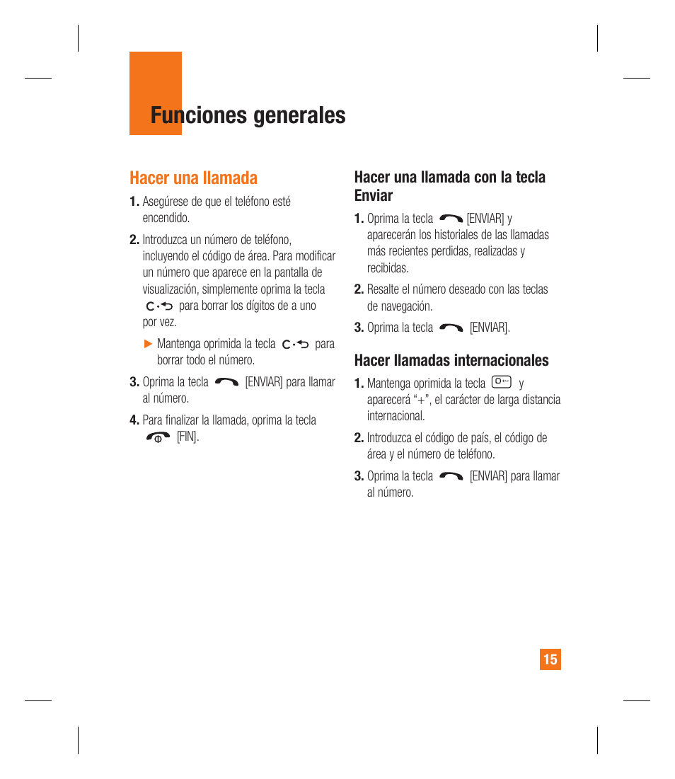 Funciones generales, Hacer una llamada | LG GU292 User Manual | Page 133 / 242