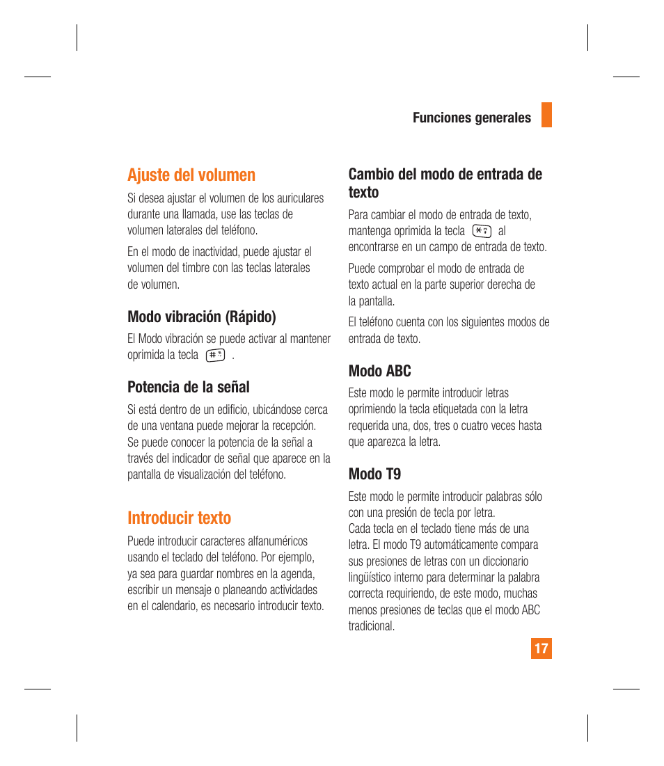 Ajuste del volumen, Introducir texto | LG GU292 User Manual | Page 135 / 242