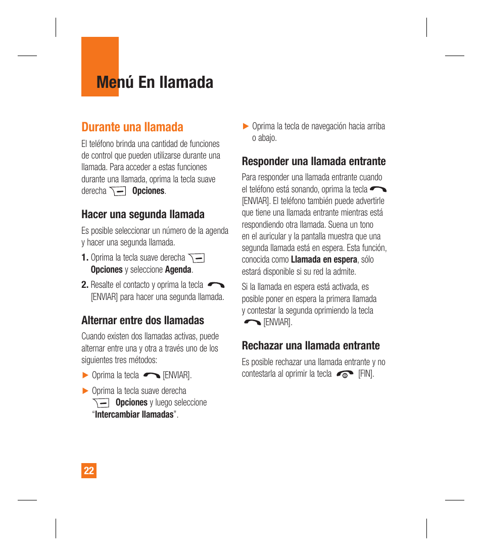 Menú en llamada, Durante una llamada | LG GU292 User Manual | Page 140 / 242