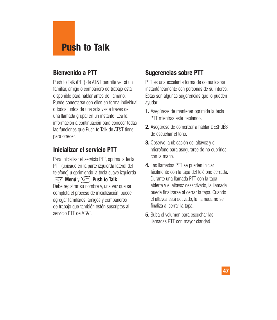 Push to talk | LG GU292 User Manual | Page 165 / 242