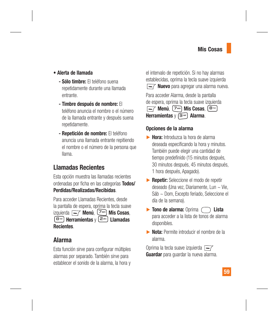 Llamadas recientes, Alarma | LG GU292 User Manual | Page 177 / 242