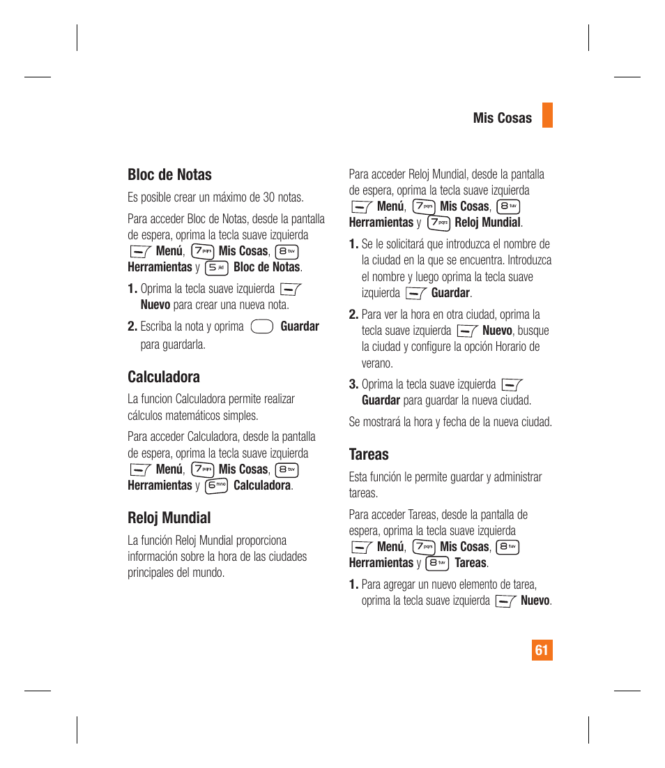 Bloc de notas, Calculadora, Reloj mundial | Tareas | LG GU292 User Manual | Page 179 / 242