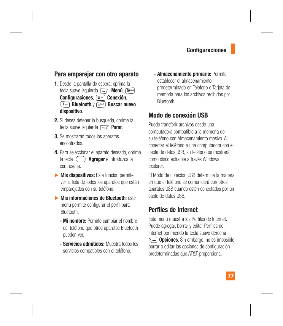 Para emparejar con otro aparato, Modo de conexión usb, Perfiles de internet | LG GU292 User Manual | Page 195 / 242