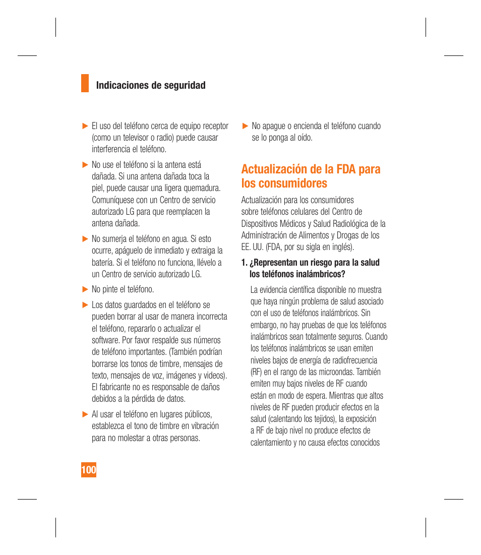 Actualización de la fda para los consumidores | LG GU292 User Manual | Page 218 / 242