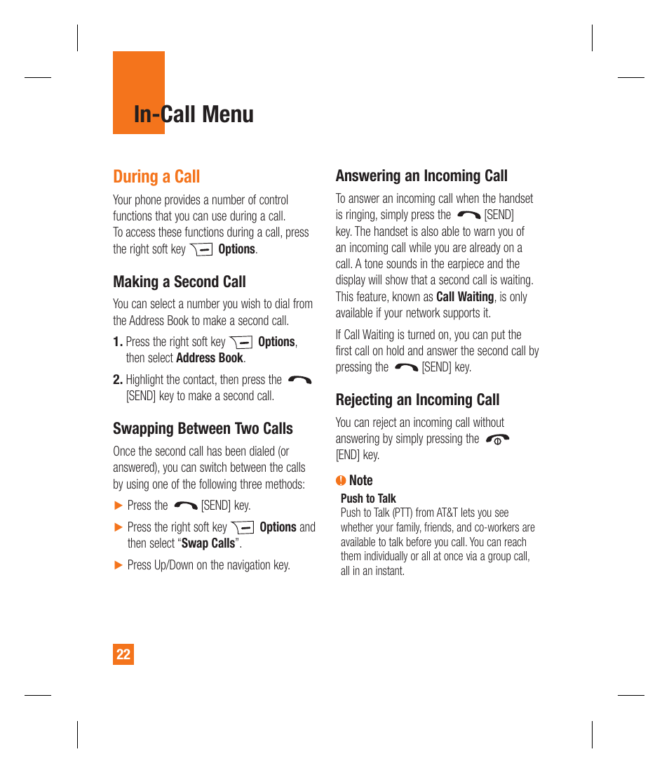 In-call menu, During a call | LG GU292 User Manual | Page 26 / 242