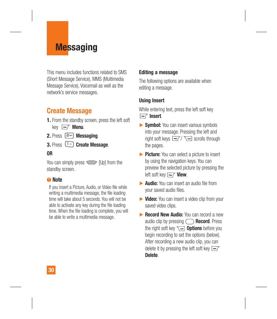 Messaging, Create message | LG GU292 User Manual | Page 34 / 242