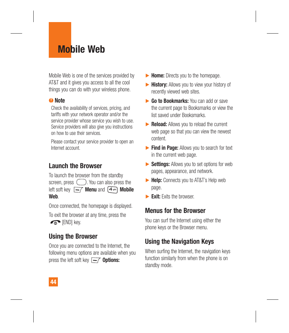 Mobile web | LG GU292 User Manual | Page 48 / 242