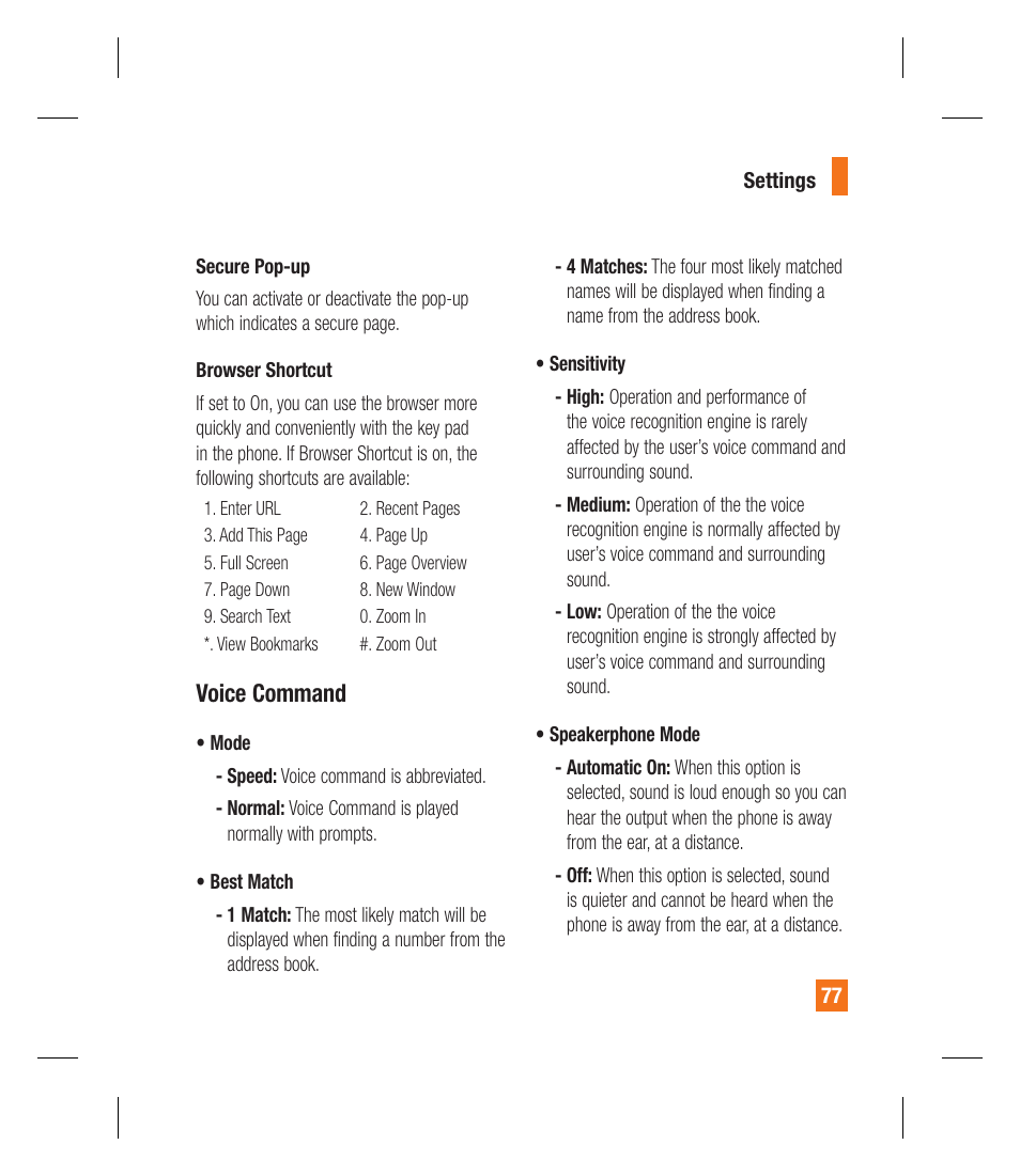 Voice command | LG GU292 User Manual | Page 81 / 242