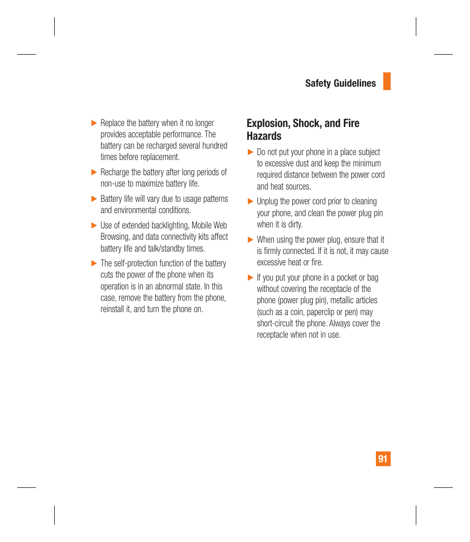 Explosion, shock, and fire hazards | LG GU292 User Manual | Page 95 / 242