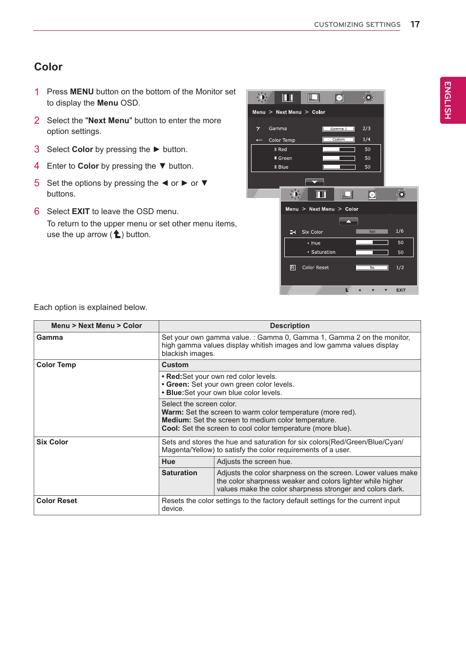 Color | LG 24MB35PY-B User Manual | Page 18 / 28