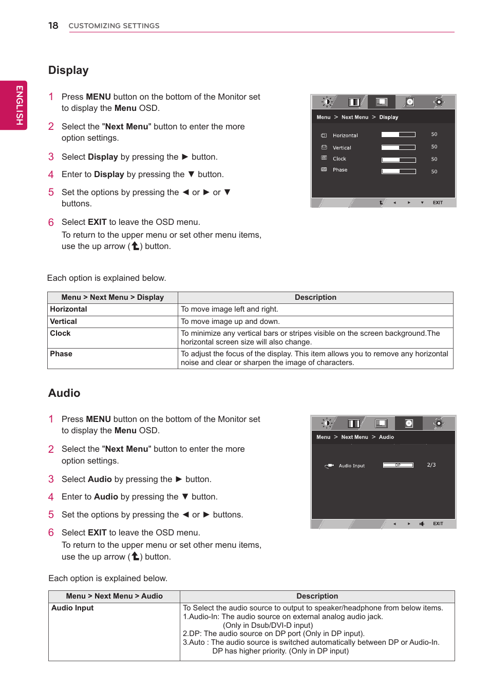Display, Audio | LG 24MB35PY-B User Manual | Page 19 / 28