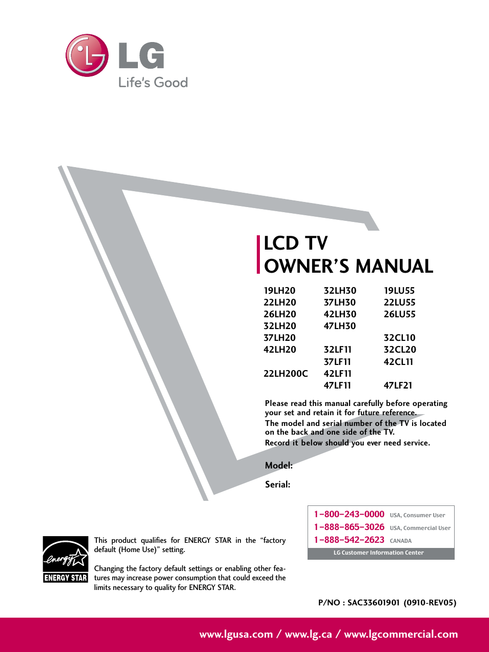 LG 47LH30 User Manual | 136 pages