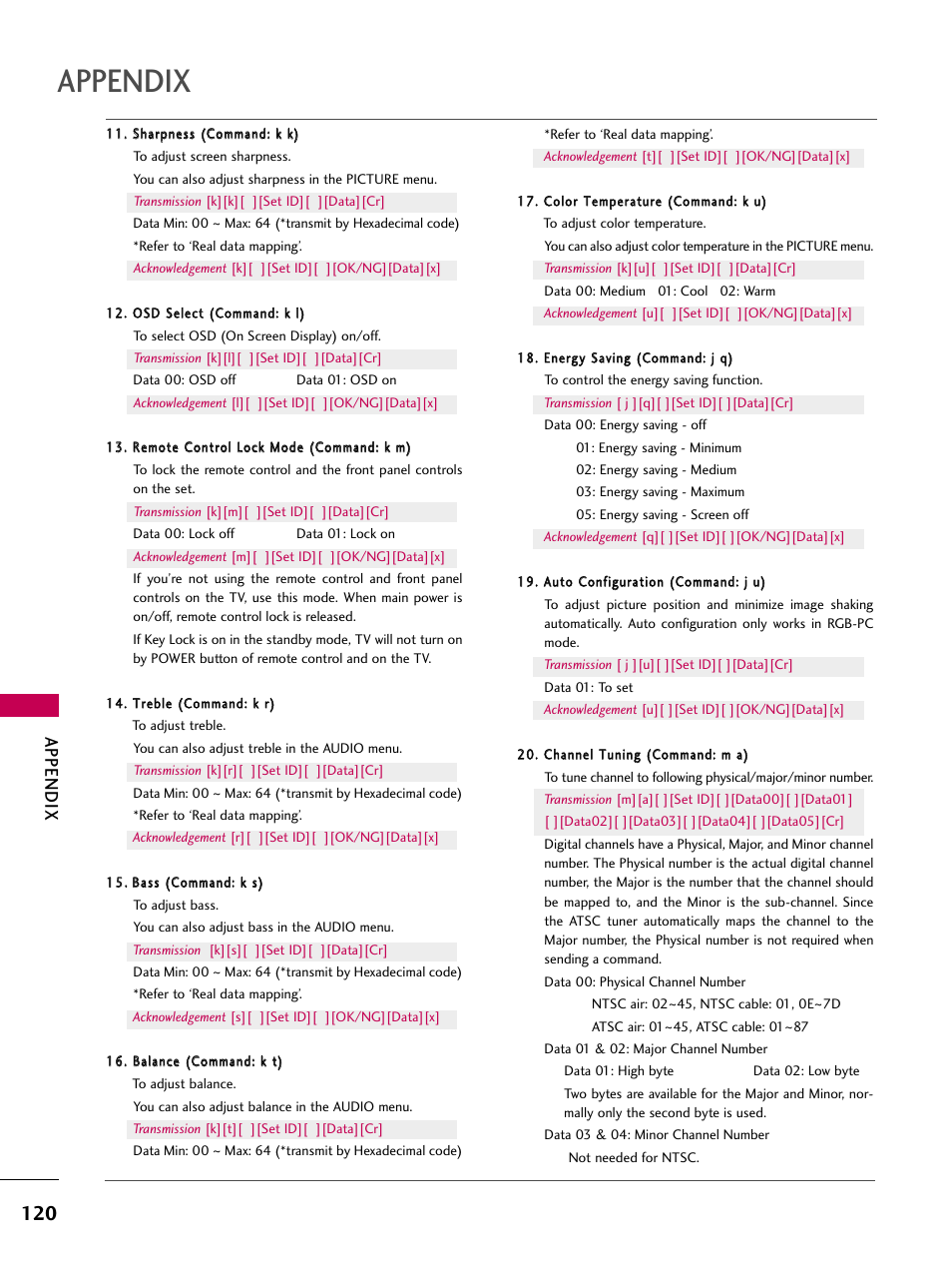 Appendix | LG 47LH30 User Manual | Page 120 / 136