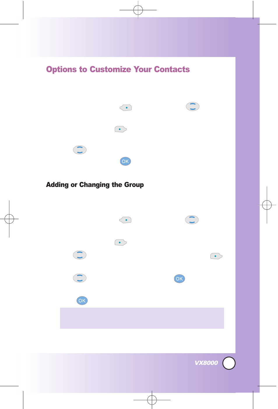 Options to customize your contacts | LG VX8000 User Manual | Page 30 / 131