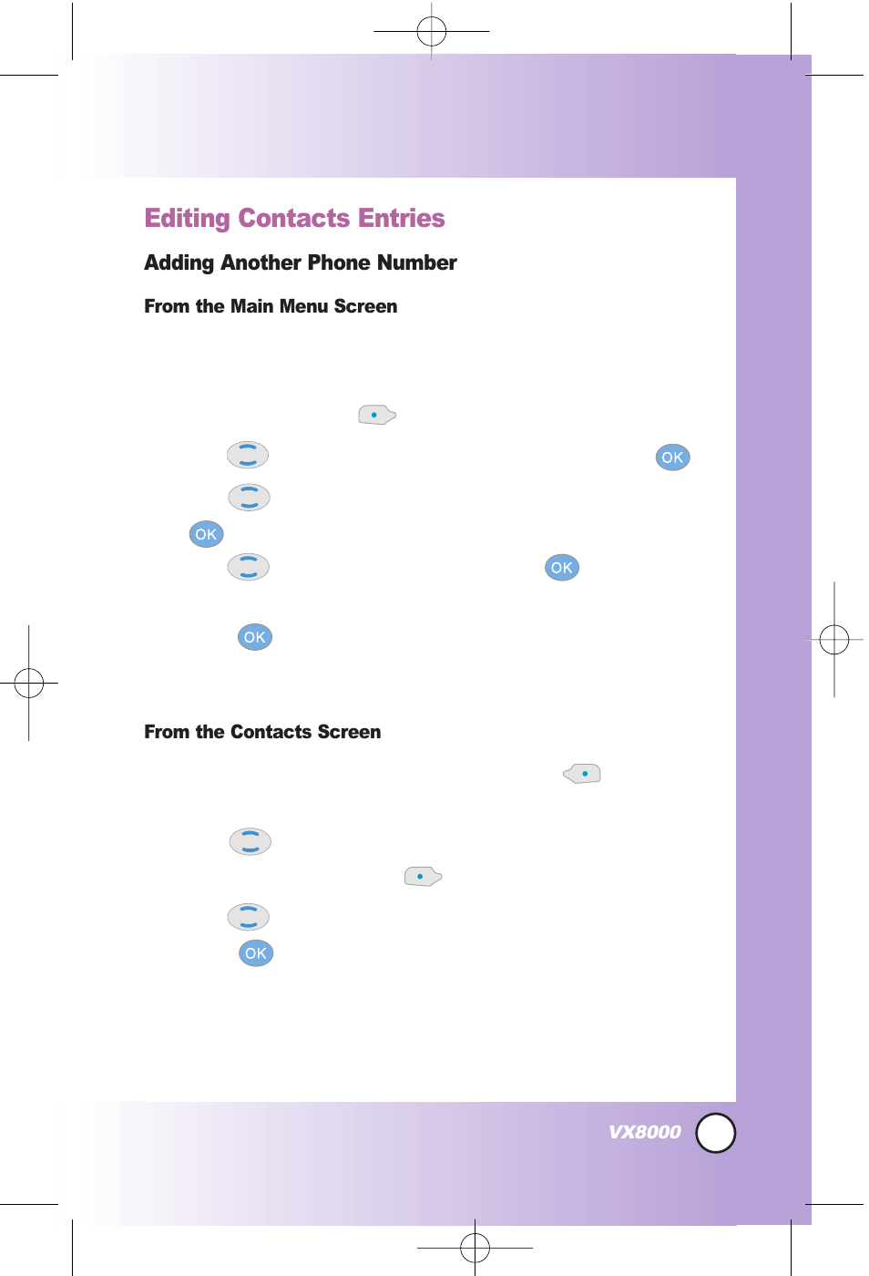 Editing contacts entries | LG VX8000 User Manual | Page 34 / 131