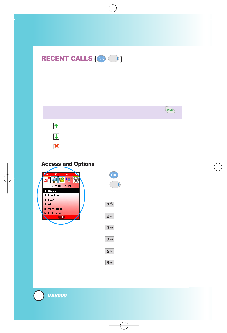 Using phone menus, Recent calls ( ) | LG VX8000 User Manual | Page 47 / 131