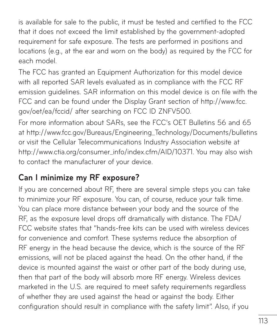 Can i minimize my rf exposure | LG LGV500 User Manual | Page 115 / 138