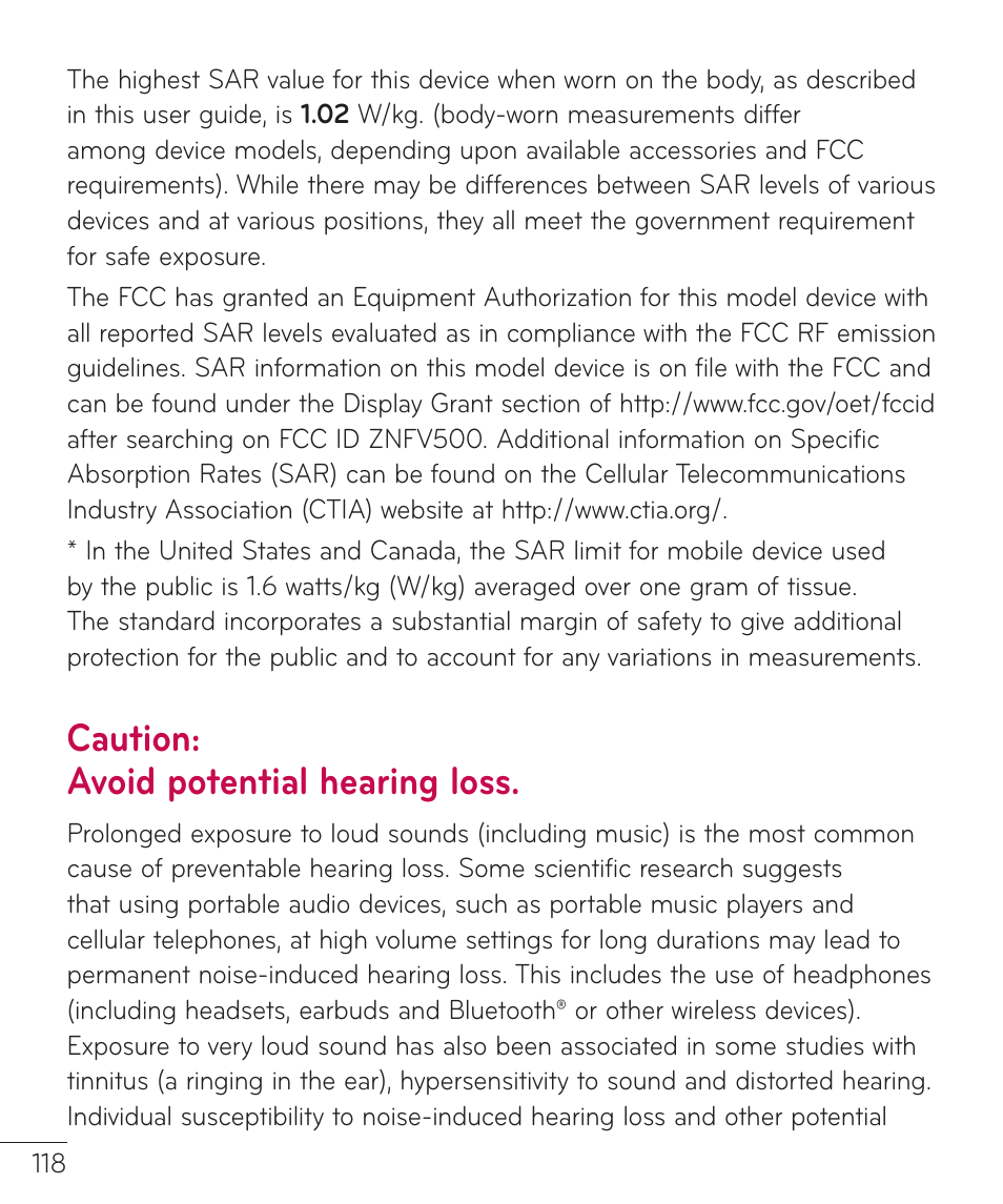 Caution: avoid potential hearing loss | LG LGV500 User Manual | Page 120 / 138