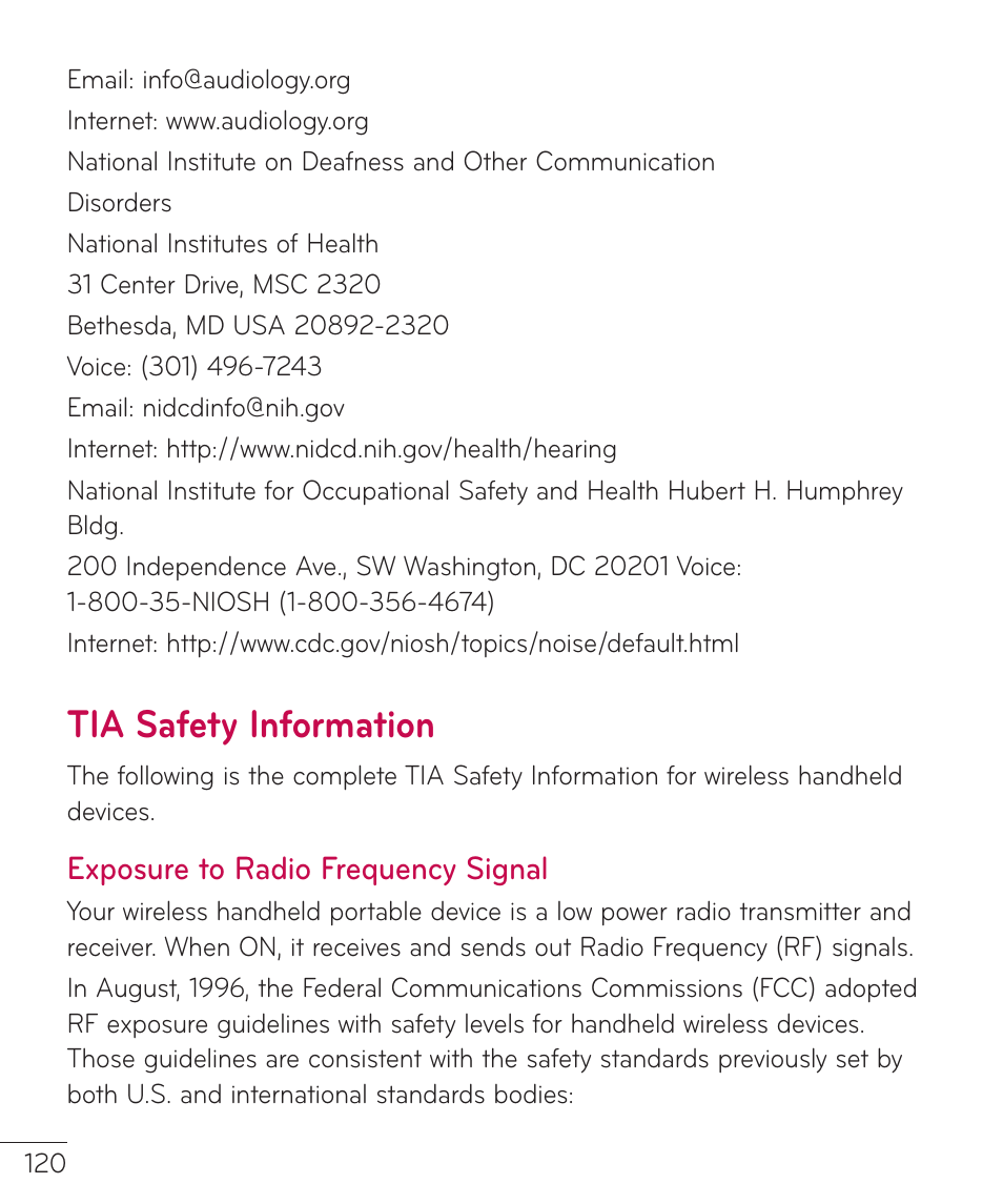 Tia safety information | LG LGV500 User Manual | Page 122 / 138