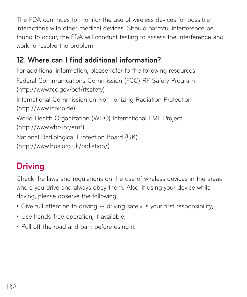 Driving | LG LGV500 User Manual | Page 134 / 138