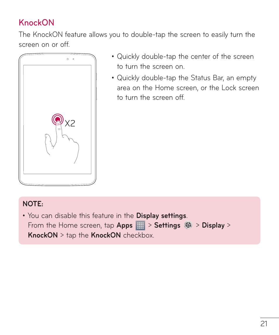 Knockon | LG LGV500 User Manual | Page 23 / 138