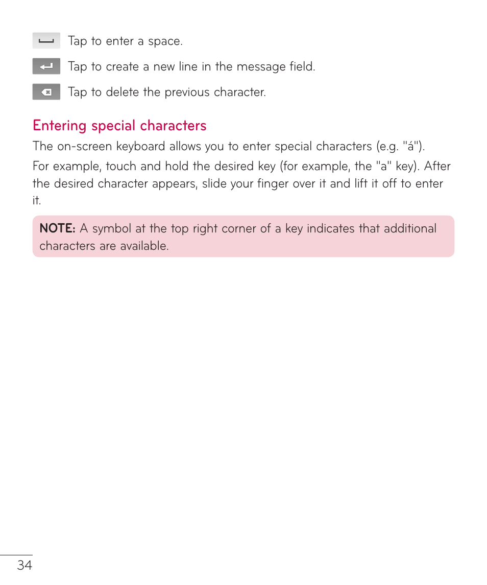 Entering special characters | LG LGV500 User Manual | Page 36 / 138